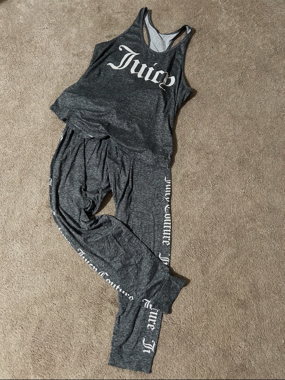 Juicy Couture Loungewear Charcoal Racerback Tank & Drawstring Pants.
Size: Med.